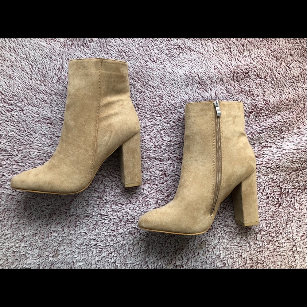 PrettyLittleThing Tan Suede Pointed Booties